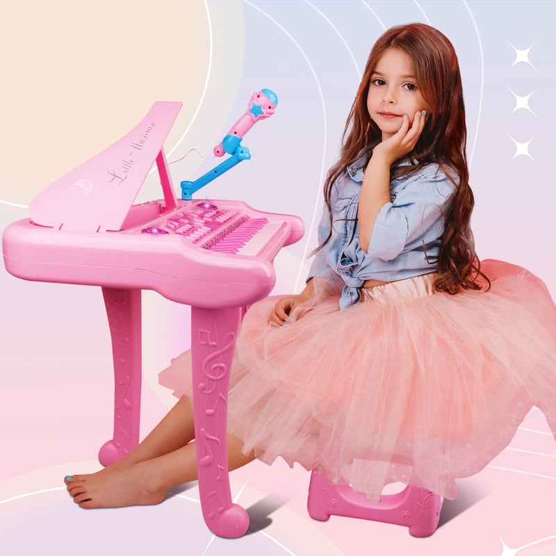 Dollox Keyboard Piano for Kids, 37-Key Toddler Piano Musical Instrument Toy, Electric Keyboard for Girls, 3, 4, 5, 6, 7 Years Old Birthday Gift - Mini Music Toy with Stool (Pink) - Image 3